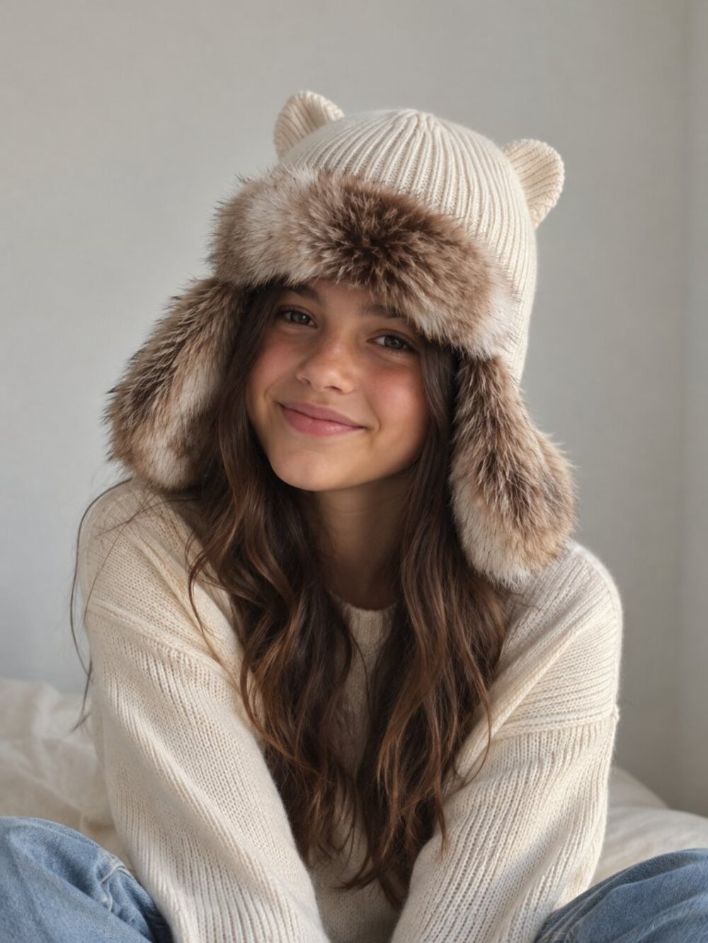 J.Crew Crewcuts Kids Cat Ear Faux Fur Trapper Hat L/XL (Sz 8-14)